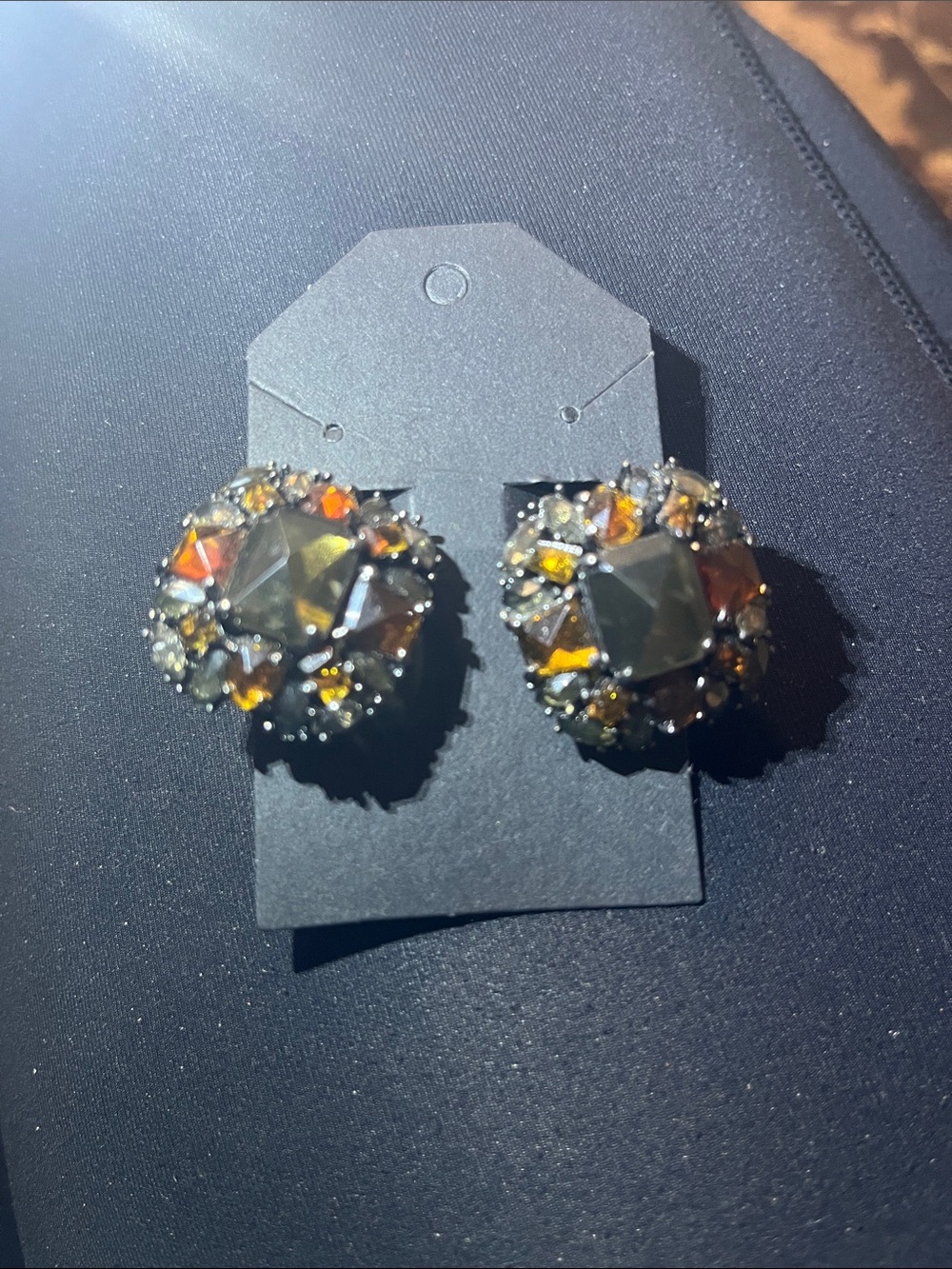 Monet Amber and Smoky Crystal Cluster Clip-On Earrings